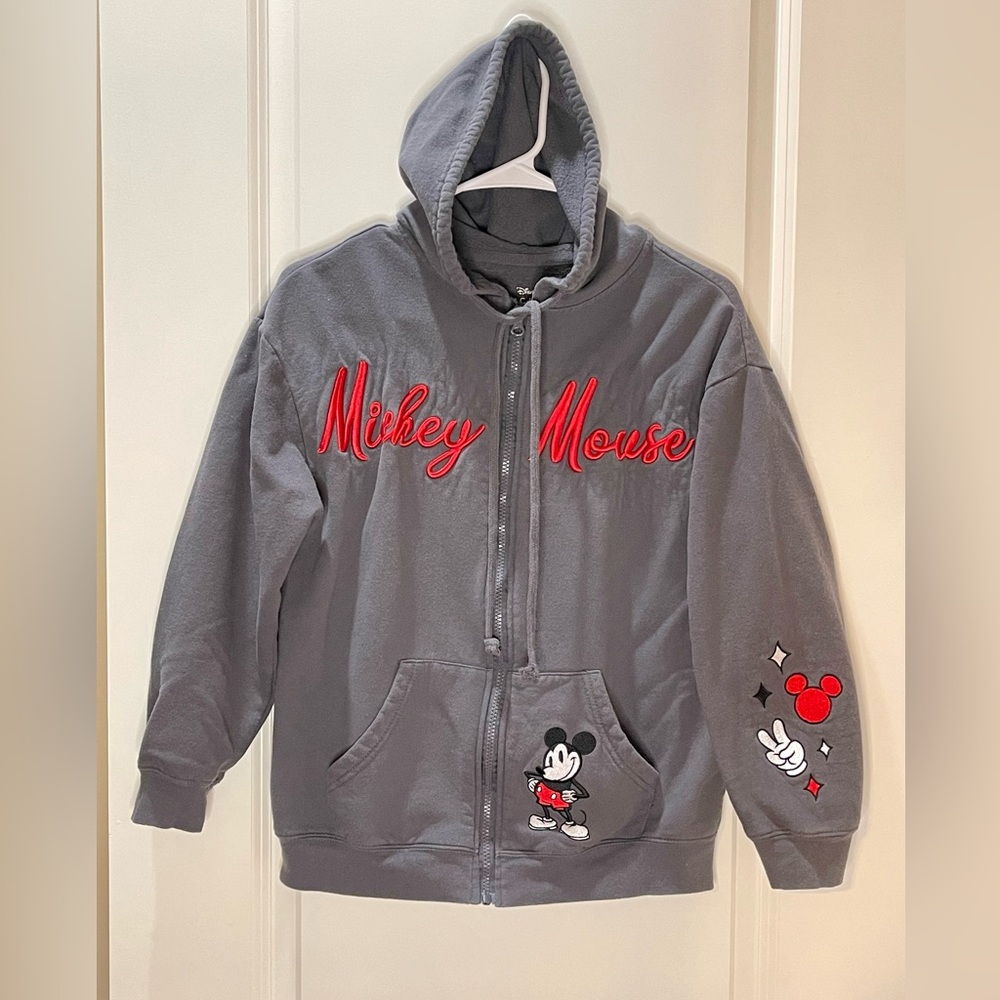 Disney Gray Hoodie with Mickey Mouse Design Full Zip Oversized Size Small